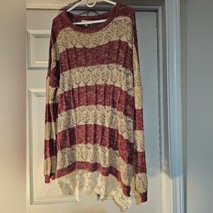 Umgee Burgundy and Cream Striped Sweater